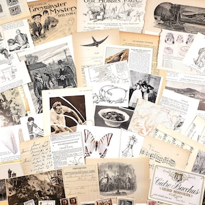 Pack éphémère vintage aux tons neutres - plus de 50 pièces, illustrations, sépia, musique, cartes, cartes postales ! Éphémères, fournitures pour journaux indésirables, albums de coupures