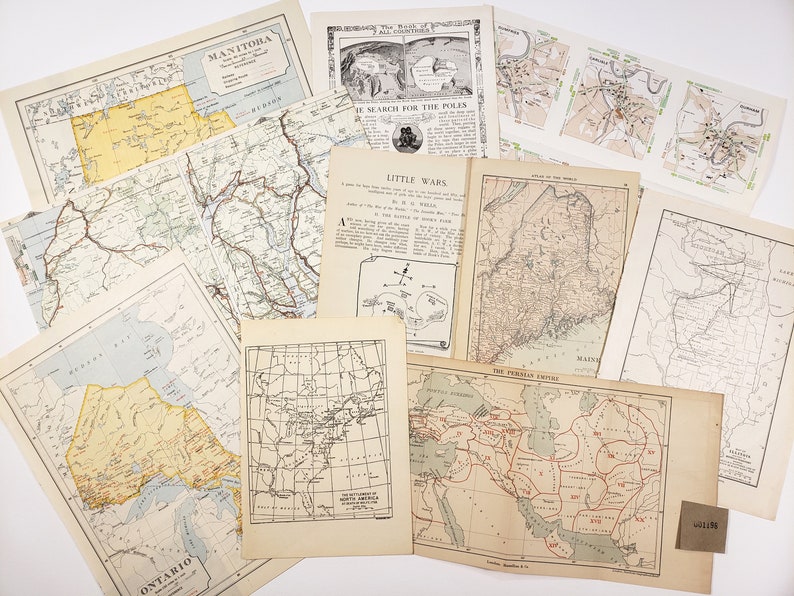 Vintage MAPS Paper Pack - 10 Sheets, a Mixture of Size and Colour ...