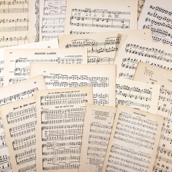 Vintage Sheet Music Mix, 21 pages, 1910s, 1950s, vintage paper pack, vintage ephemera, junk journaling, scrapbooking supplies, prayer books