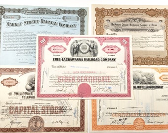 Azioni aziendali antiche, documenti antichi, materiale cartaceo vintage, diari spazzatura, carta per scrapbooking, materiali per collage, azioni ferroviarie