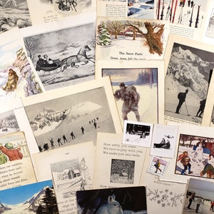 Vintage WINTER Scrapbooking Ephemera Pack - 25+ pieces, snow & winter activities! Ephemera for junk journals, scrapbooking, collage art etc.