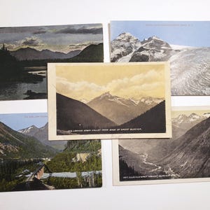 Glaciers des montagnes Rocheuses, CANADA, cartes postales anciennes vierges, journal indésirable, courrier postal, traversée, éphémères vintage, Colombie-Britannique,