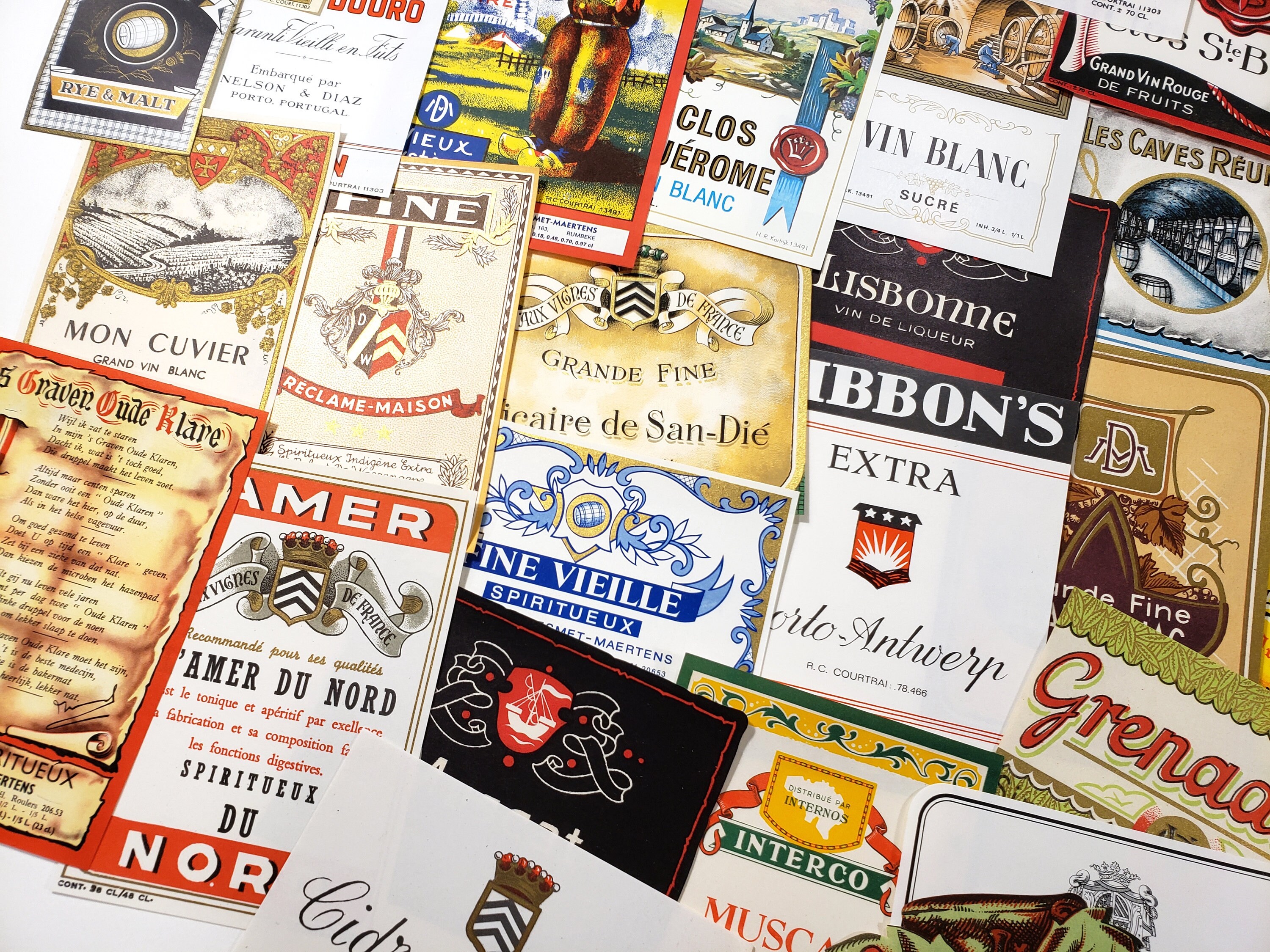 Vintage Liquor Bottle Labels Lot of 10 Antique European Wine Etsy