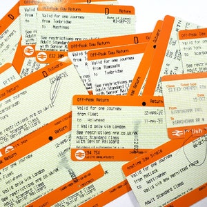 BILLETS de train orange British Rail, bordereaux de tarifs ferroviaires, éphémères, journaux indésirables, fournitures d'art pour collages, papier de scrapbooking, voyages à l'étranger