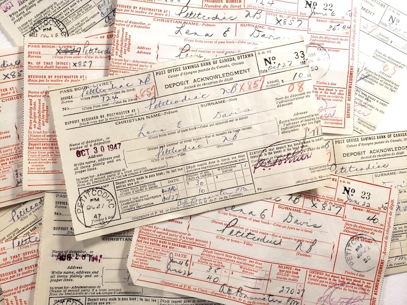 Vintage Post Office Deposit Slips, Old Forms, Handwriting, 1940s ...