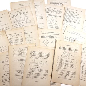 Pages de géométrie, mathématiques du secondaire, documents éphémères vintage, journal indésirable, papier de scrapbooking, fourniture d'art de collage, diagrammes, écriture manuscrite