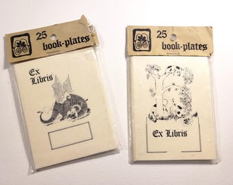 Ex Libris Bookplates, Vintage Book Plates, Blank Unused, Ephemera, junk journal, library books, book collecting, book lover gift, fantasy