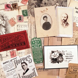 Victorian Romance Ephemera Pack, Antique Illustrations, handwriting, photographs, Junk journal supplies, Scrapbooking Paper, collage art
