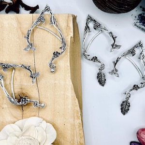 Silver Leaf Elf Ear Cuff - Faerie Ear Cuff - Fae and Elf Cosplay - Fairy and Elf Ears - Fantasy Jewellery - RPG Accessories - LARP Jewelry