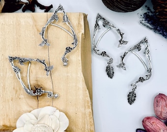 Silver Leaf Elf Ear Cuffs – Fantasy Cosplay Ear Wrap - Piercing & Clip-on Style Options