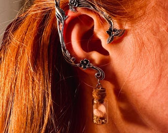 Glass Potion Bottle Elf Ear Cuffs – Fantasy Cosplay Jewelry - Piercing & Clip-on Style Options