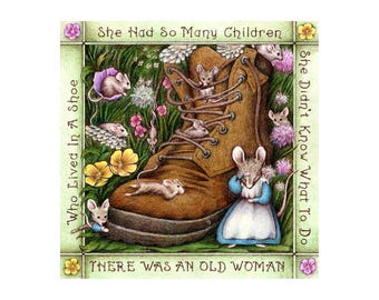 There Was an Old Woman Who Lived in a Shoe - Nursery Rhyme Print