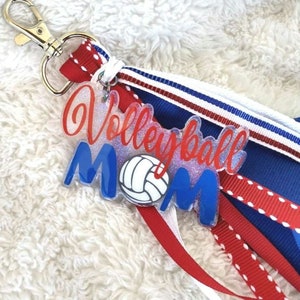 Volleyball Mom Bag Tag/Keychain with Ribbon Tassels
