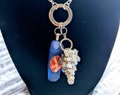 Inspirational Real Blue Sea Glass and Labradorite Stones Necklace - for women, yogis, beach lovers - Pieces from Virgin Gorda beach, BVI