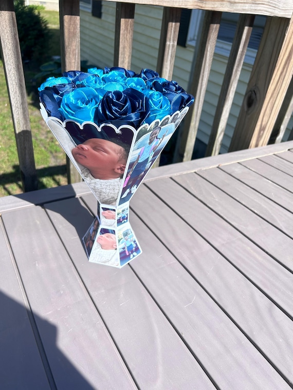 Forever Ribbon Rose Flower Bouquet with Custom Vase