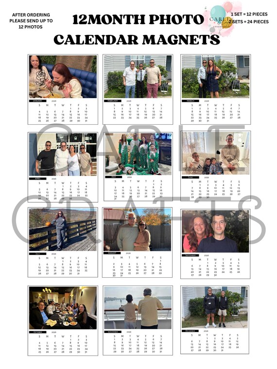 Photo Calendar Magnets – Set of 12 | Christmas Gifts