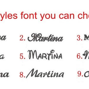May include: Nine different font styles for the name Martina. The name is written in a cursive script font in each style.