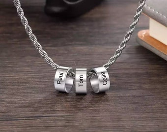 Father’s Day Family Name Charm Necklace | Daughter Gift to Dad | Grandpa Necklace | Tree of Life Necklace mother Engraved Charms -Christmas