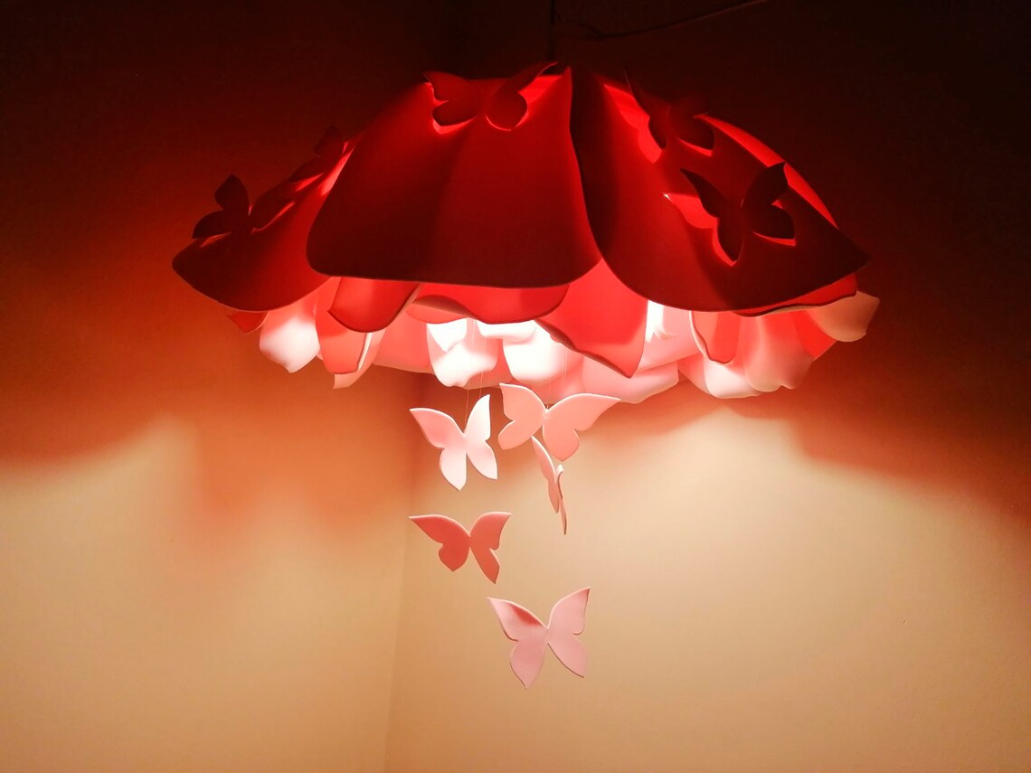 Ceiling Chandelier With Butterflies.pink Lamp Shade.pink Etsy UK