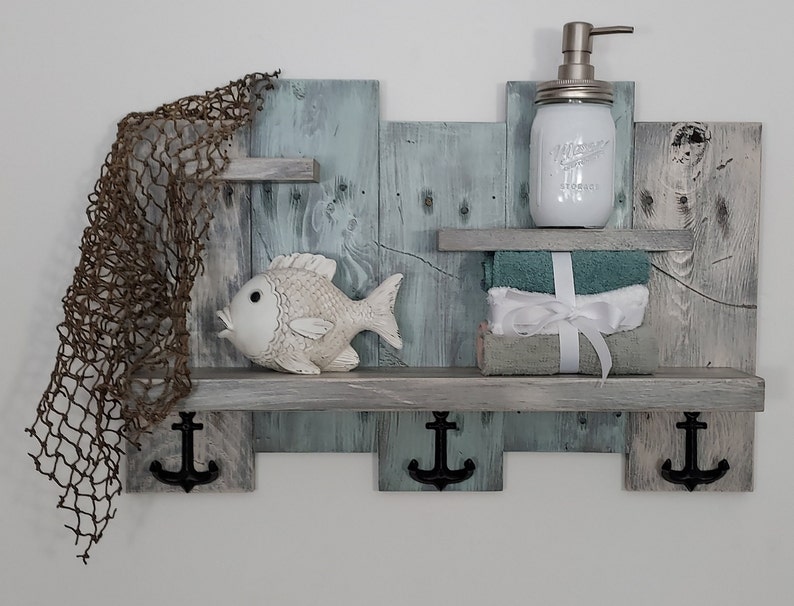 Coastal Shelf Nautical Decor Rustic Hanging Shelf Coastal Etsy