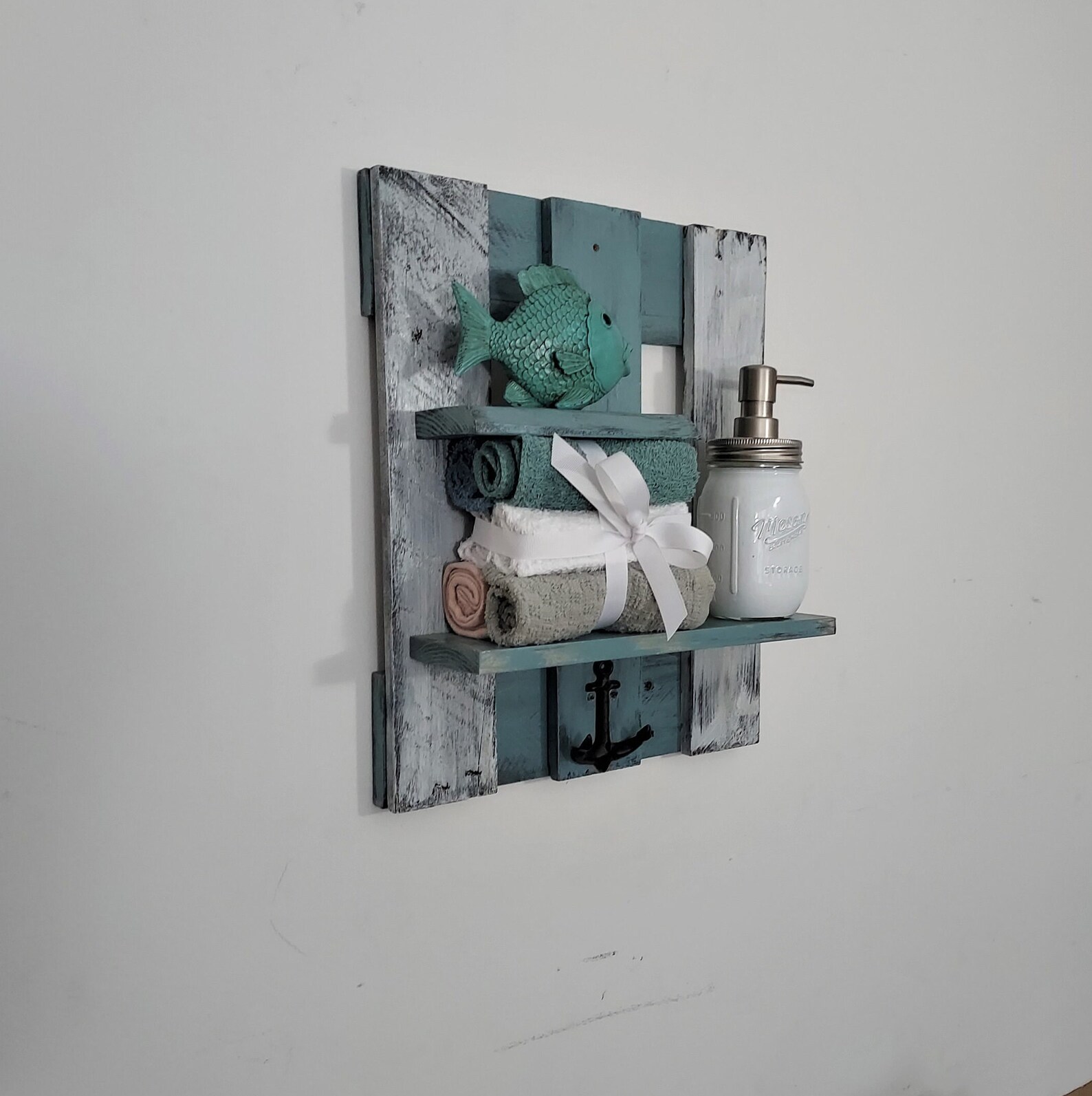 Nautical Bathroom Shelf coastal Bathroom Shelf With Anchor Hooks