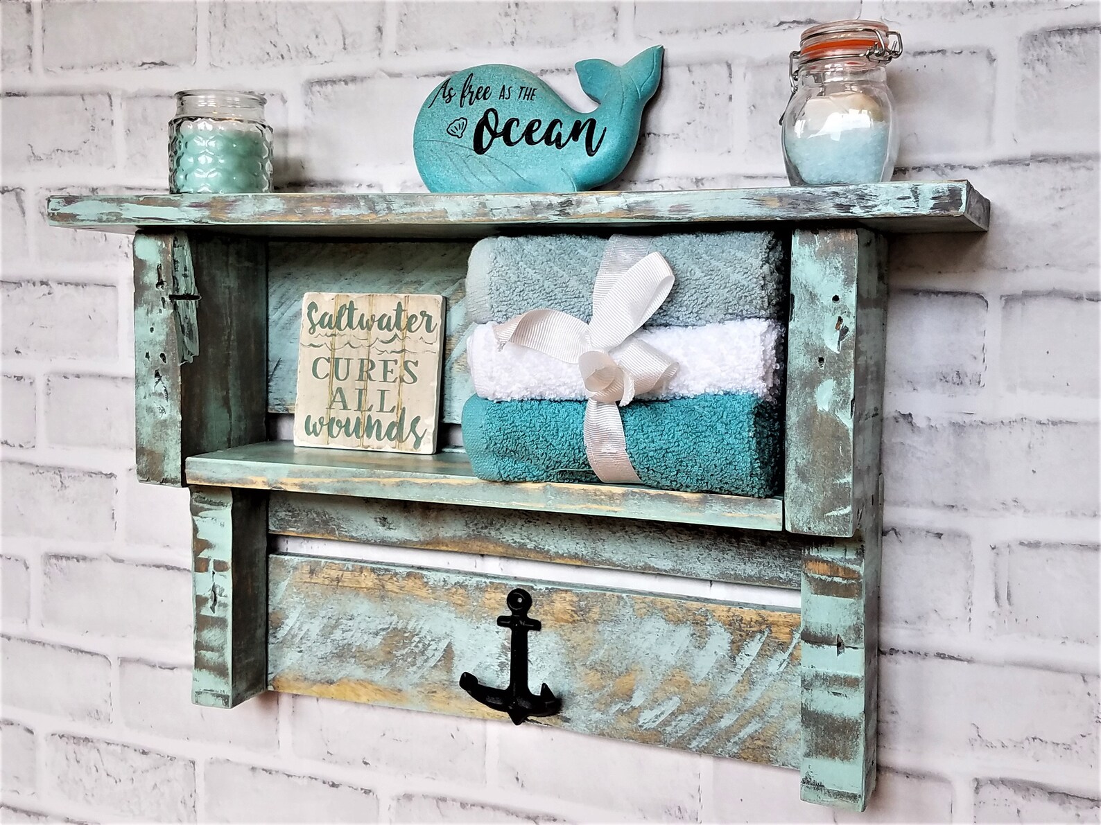 Nautical Bathroom Shelf Coastal Bathroom Shelf Anchor Hook Etsy