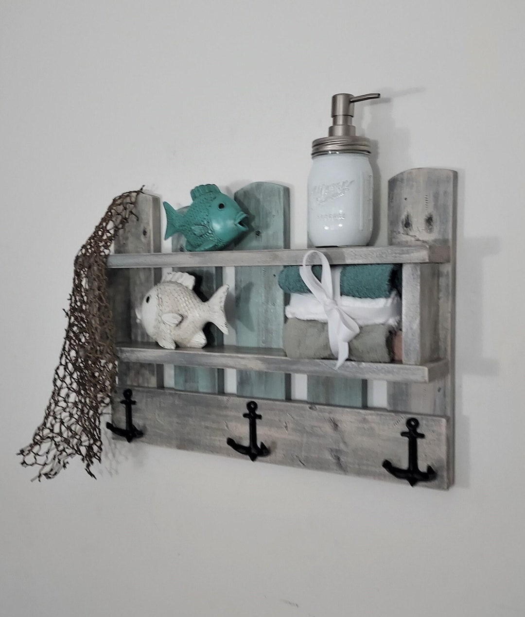 Nautical Bathroom Shelf coastal Bathroom Shelf With Anchor Hooks