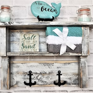 Bathroom Shelf-Nautical Bathroom Shelf-Coastal Shelf-Pallet Wood Shelf-Reclaimed Wood Shelf-Rustic Bathroom Shelf