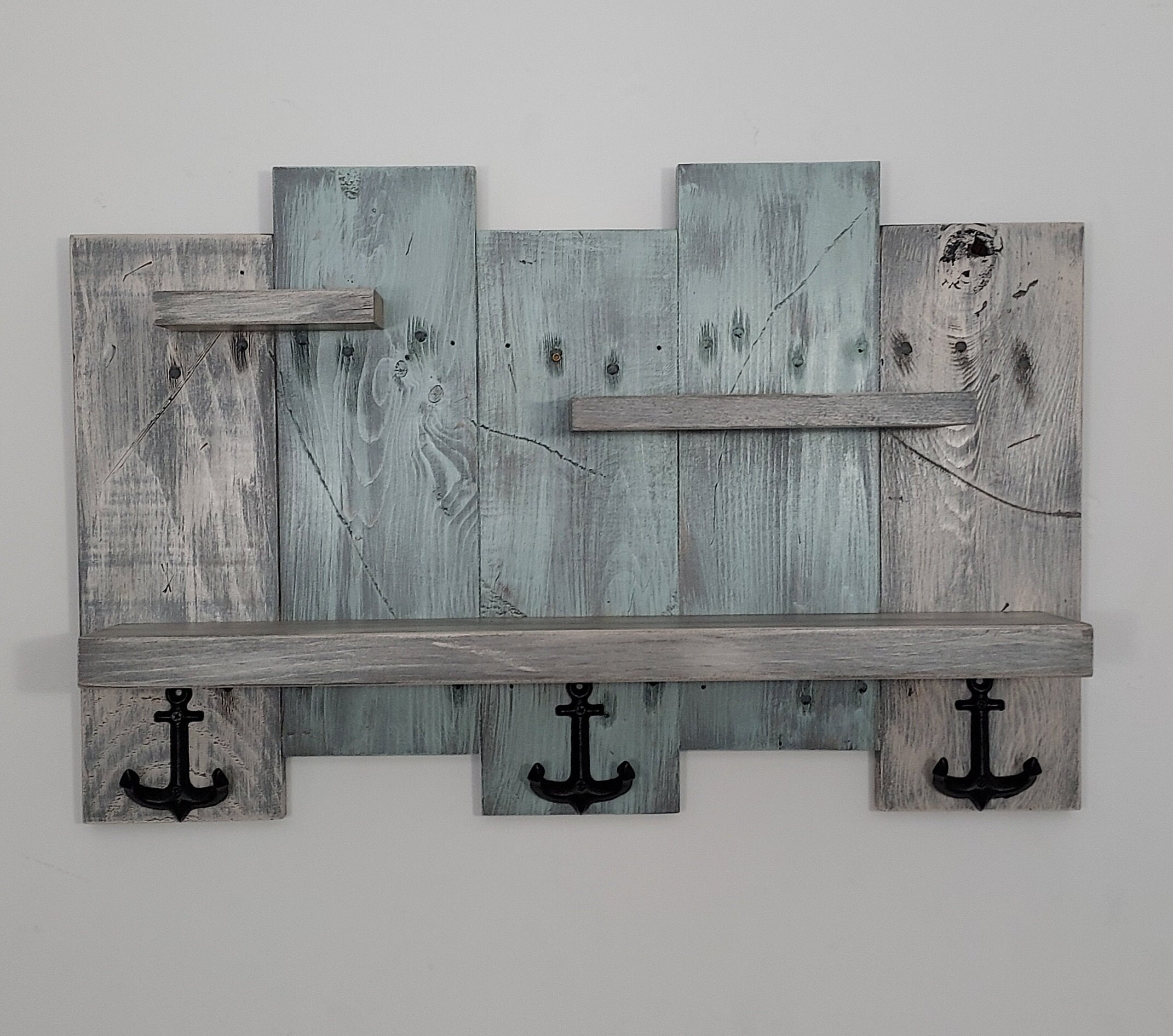 Coastal Shelf Nautical Decor Rustic Hanging Shelf Coastal Etsy