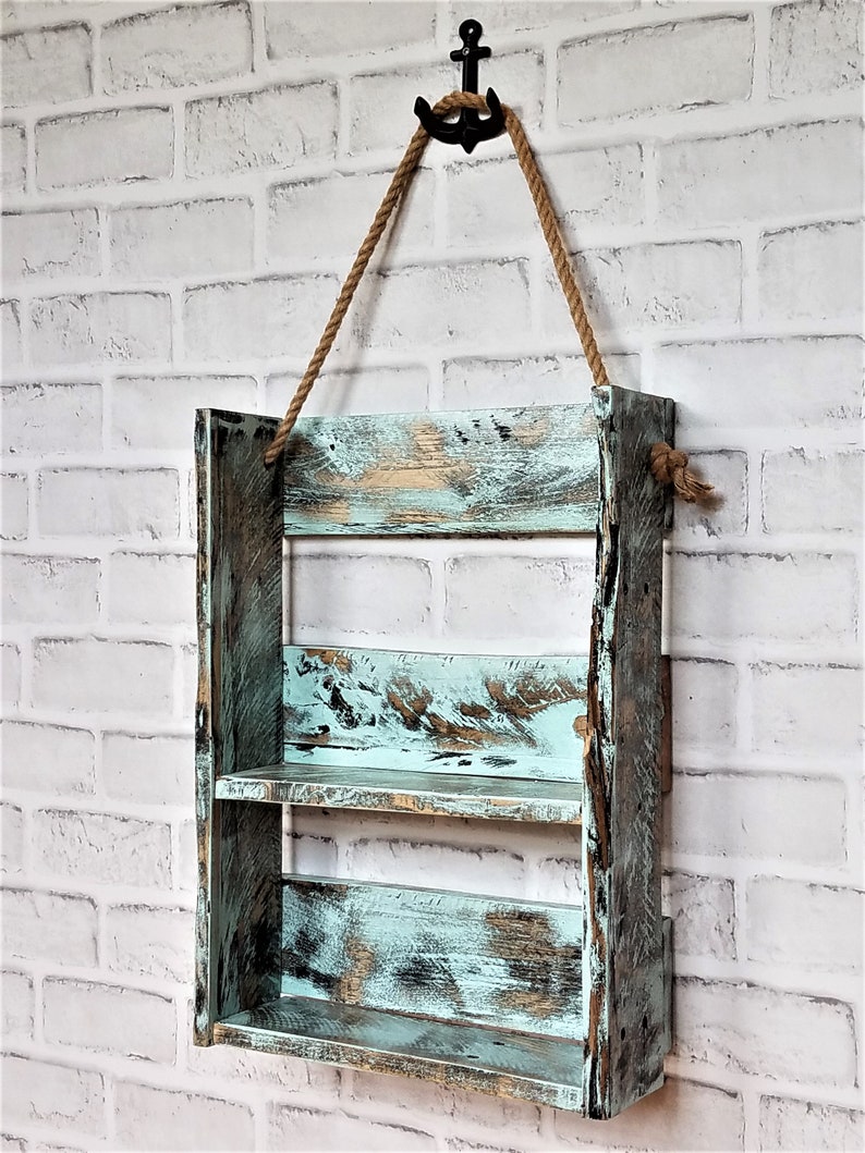 Coastal Shelf Nautical Decor Rustic Hanging Shelf Coastal Etsy