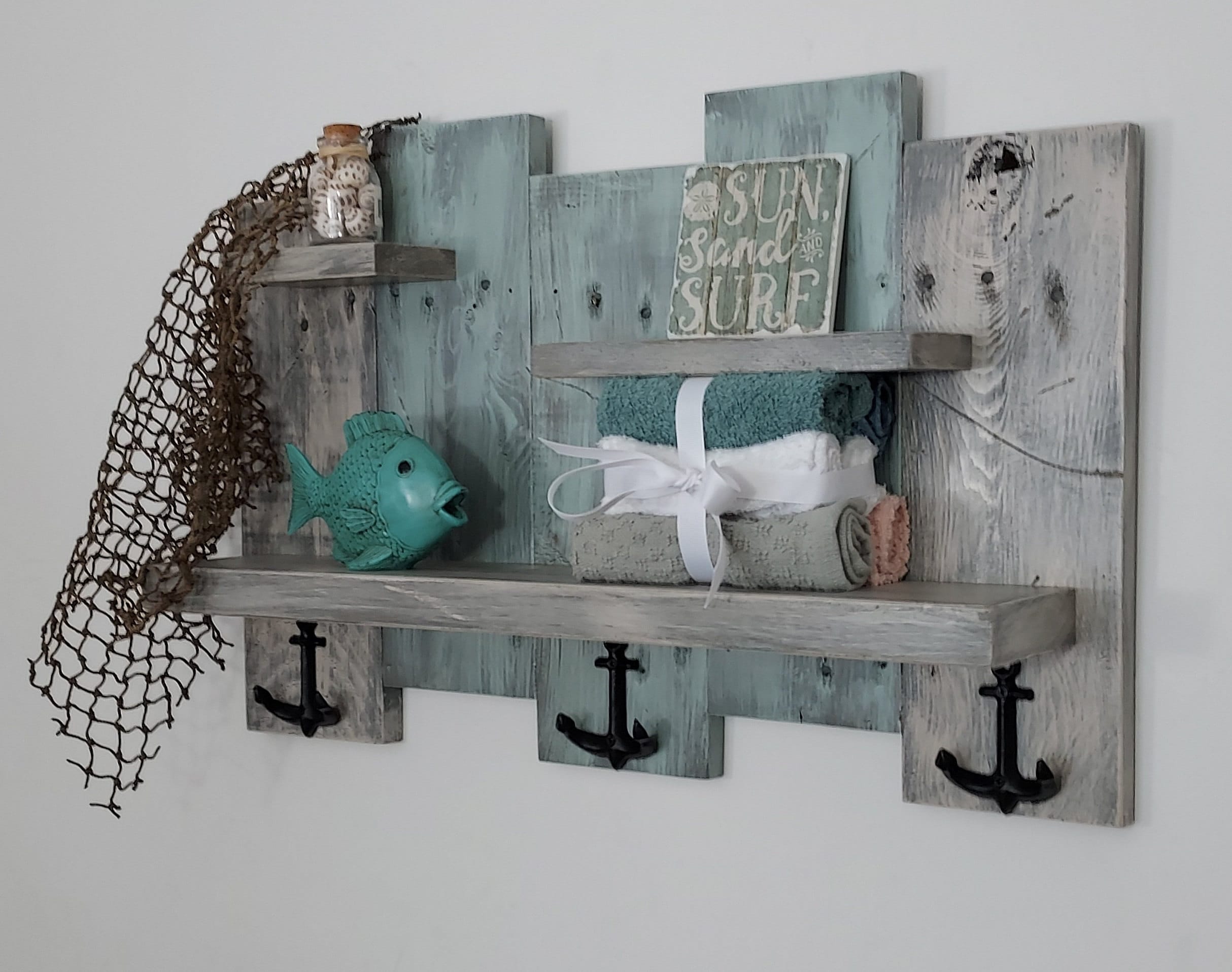 Coastal Shelf Nautical Decor Rustic Hanging Shelf Coastal Shelves