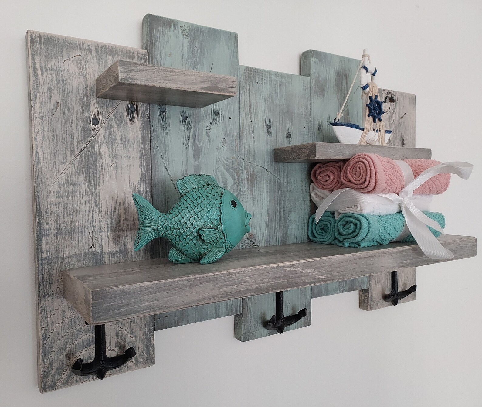 Coastal Shelf Nautical Decor Rustic Hanging Shelf Coastal Etsy