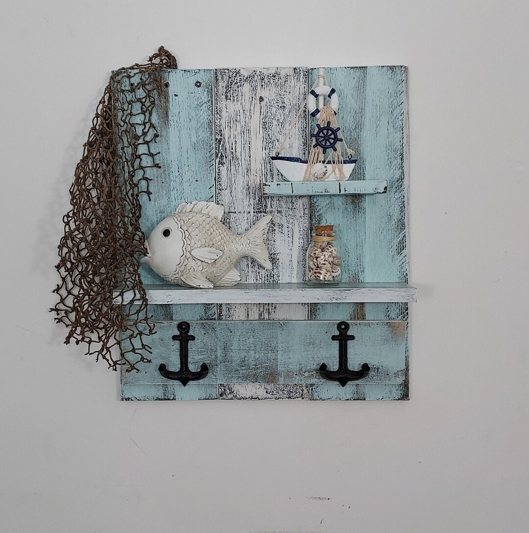 Nautical Bathroom Shelf coastal Bathroom Shelf With Anchor Hooks