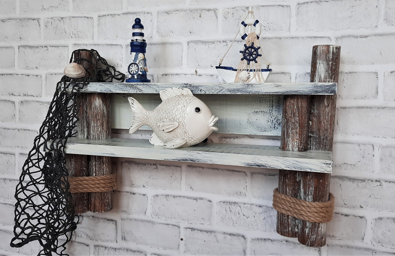 Nautical Bathroom Shelf Coastal Bathroom Shelf Beach House Etsy