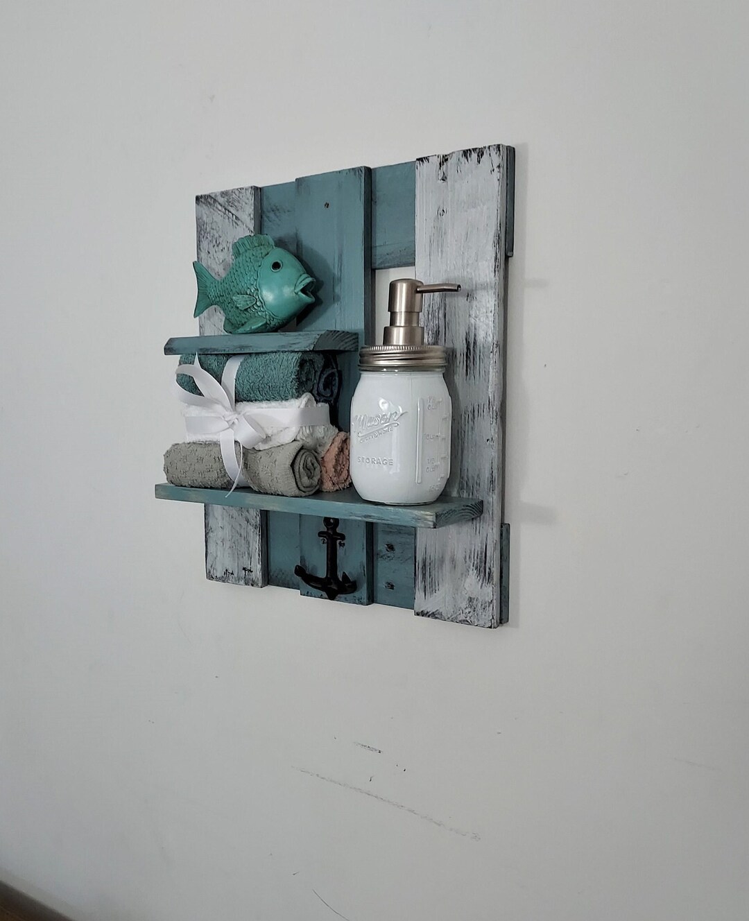 Nautical Bathroom Shelf coastal Bathroom Shelf With Anchor Hooks