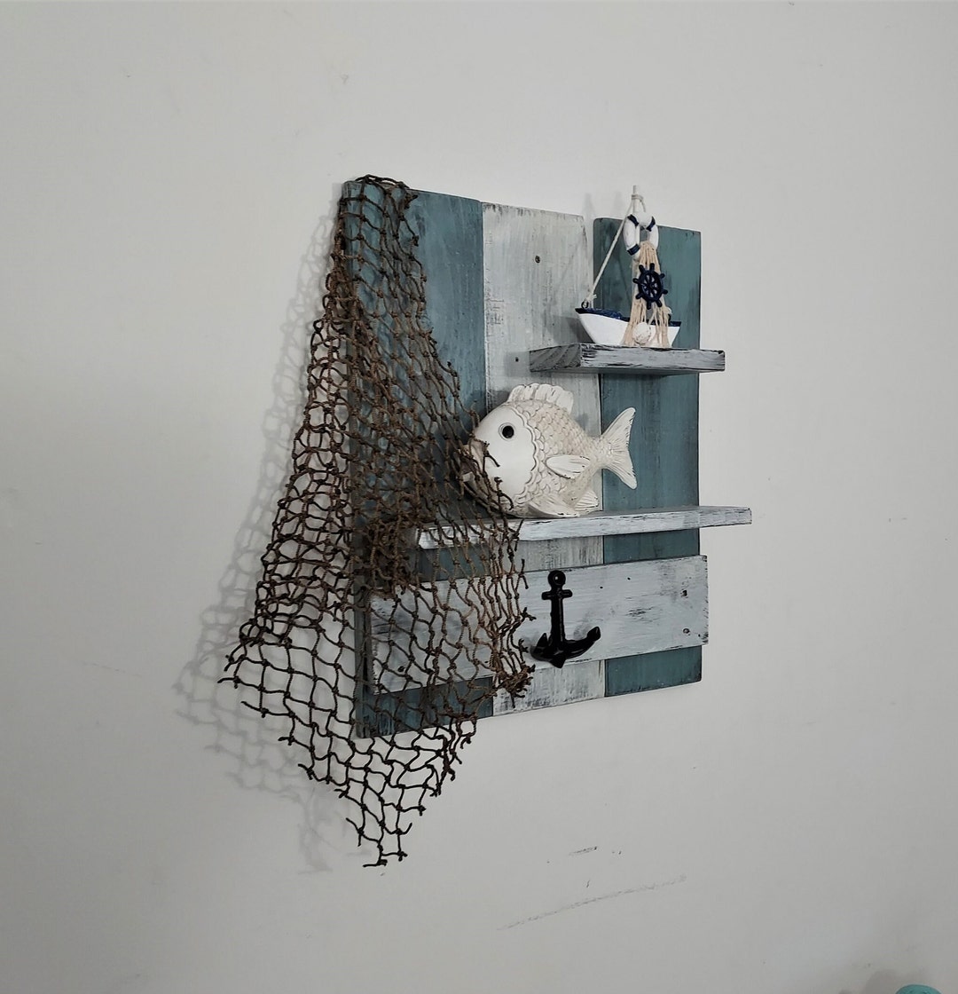 Nautical Bathroom Shelf coastal Bathroom Shelf With Anchor Hooks