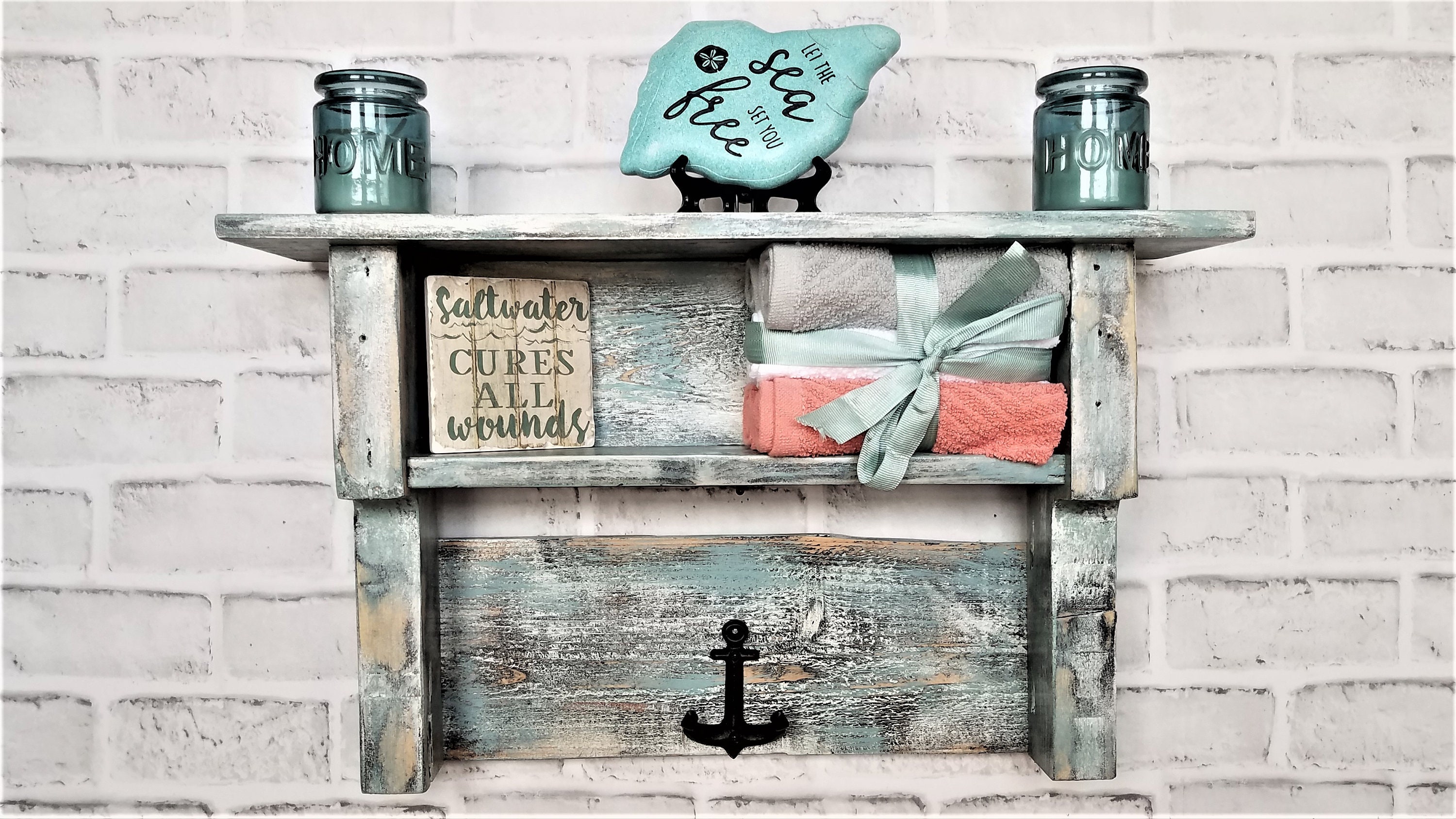 Nautical Bathroom Shelf coastal Bathroom Shelf With Anchor Etsy