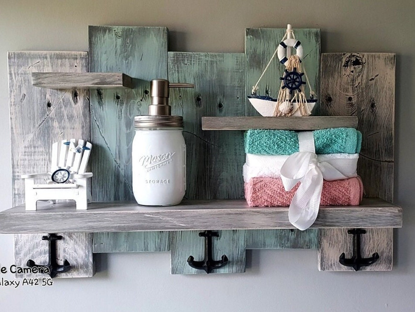 Coastal Shelf Nautical Decor Rustic Hanging Shelf Coastal Etsy