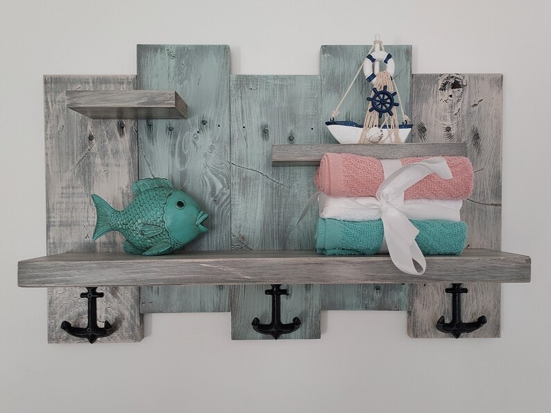 Coastal Shelf Nautical Decor Rustic Hanging Shelf Coastal Etsy