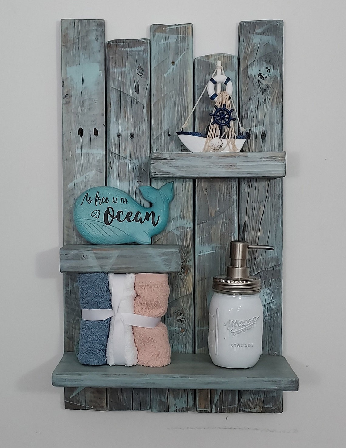 Bathroom Shelf-nautical Bathroom Shelf-coastal Shelf-pallet - Etsy