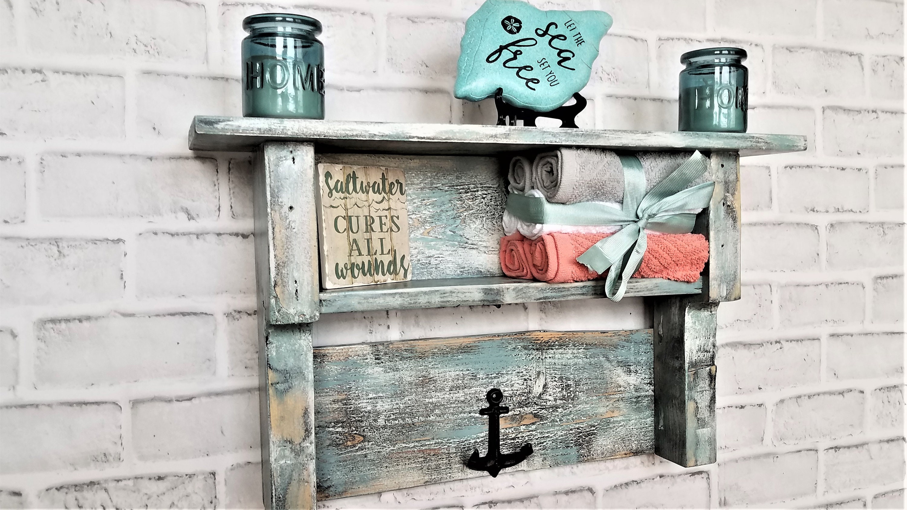 Nautical Bathroom Shelf coastal Bathroom Shelf With Anchor Etsy