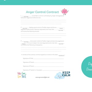 Anger Control Contract for Children - Anger Management - Kids Anger - Anger Control - School Contract - Therapy Contract