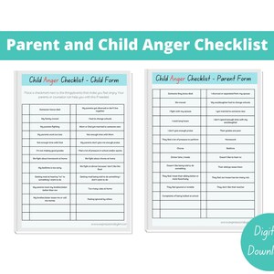 Parent and Child Anger Checklist - Anger Management - Anger Control - Anger Checklist - Kids Anger