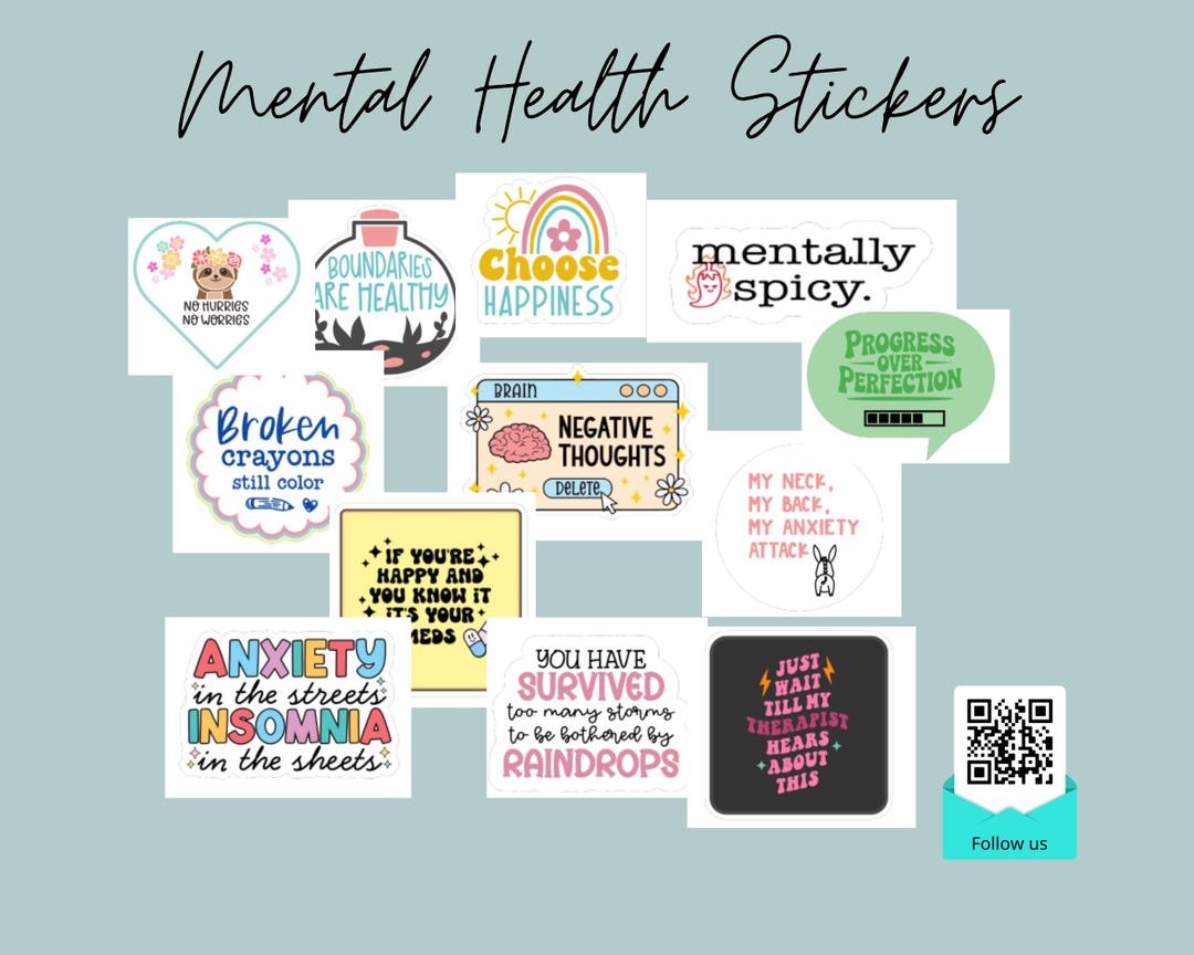 Printable Mental Health Sticker Sheet - 12 Stickers - PDF for Cricut - Etsy
