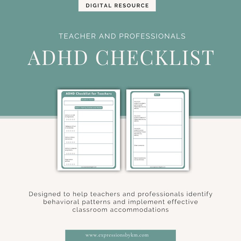 ADHD Checklist for Teachers - Teacher Forms - Mental Health Forms - Etsy