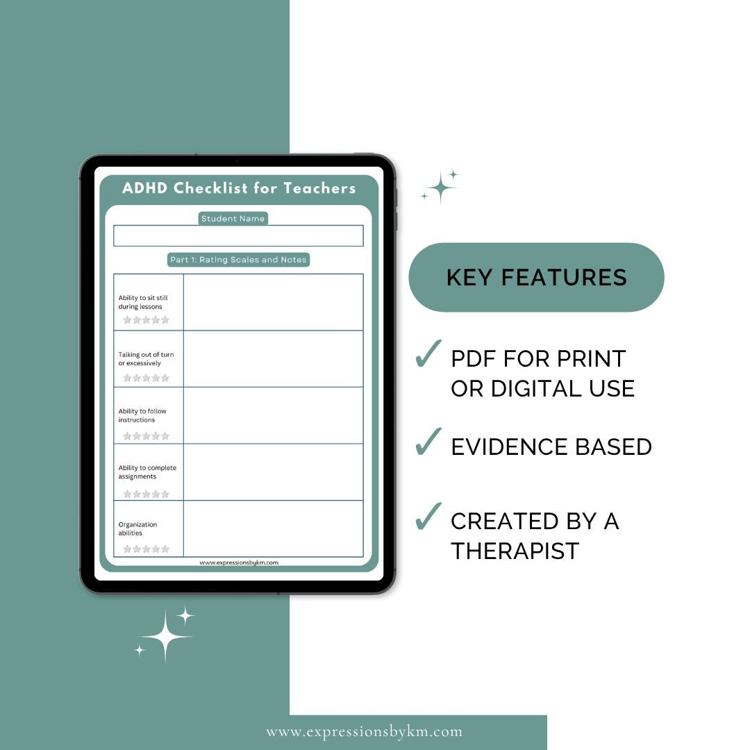 ADHD Checklist for Teachers - Teacher Forms - Mental Health Forms - Etsy