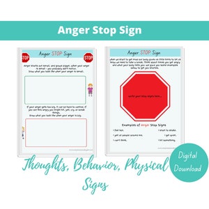 Anger stop sign - Anger management for children - Parent, counselor tool - Anger Worksheets