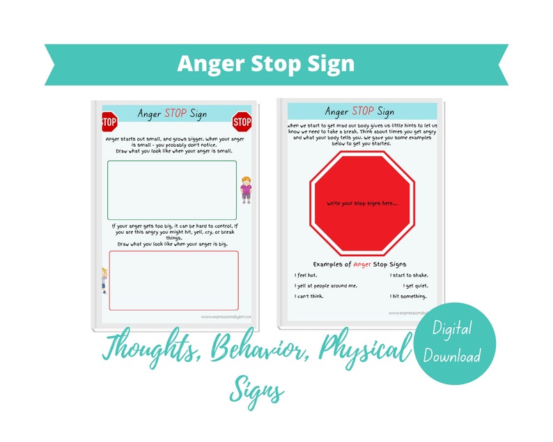 Anger Stop Sign Worksheet: Kids Anger Management Tool (digital Download ...