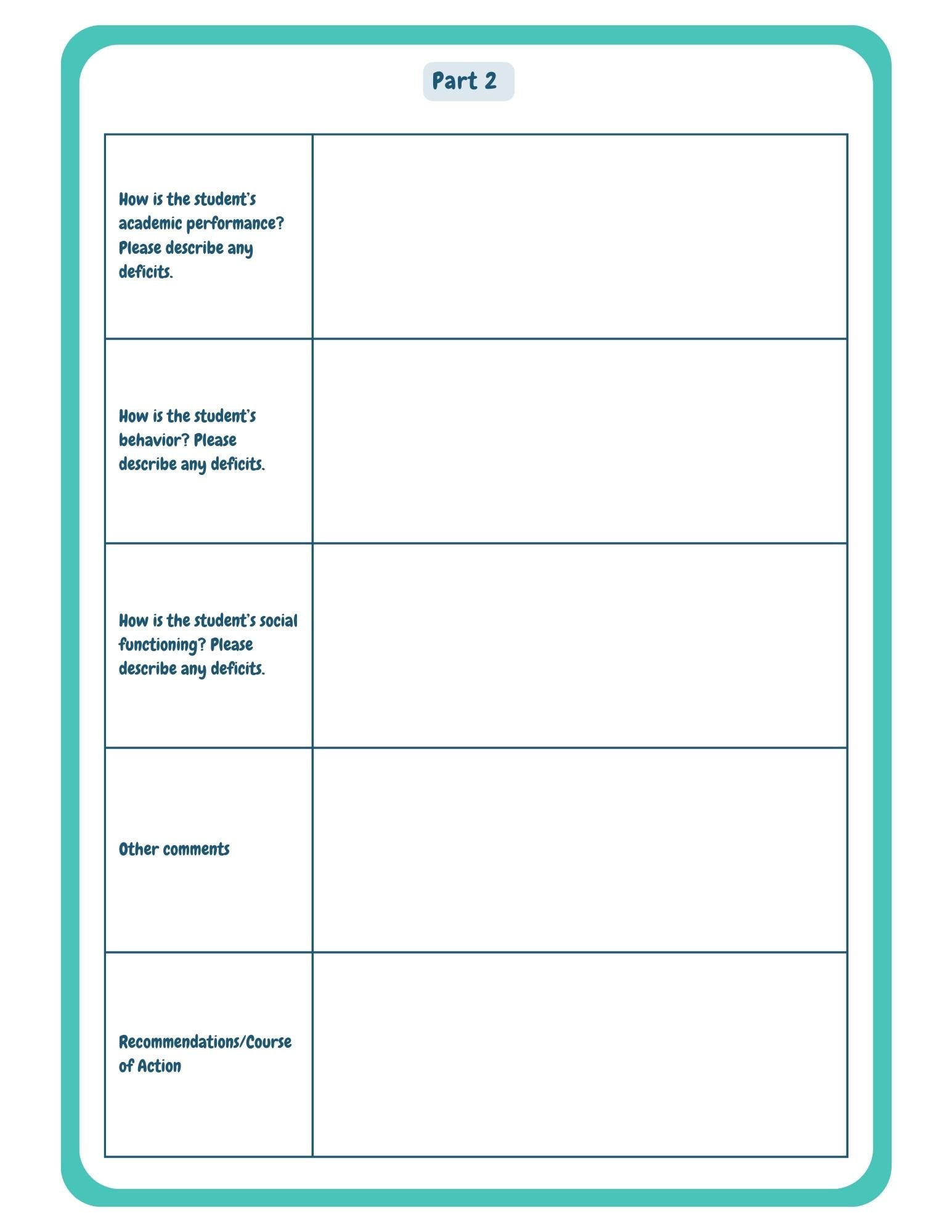 ADHD Checklist for Teachers - Teacher Forms - Mental Health Forms - Etsy
