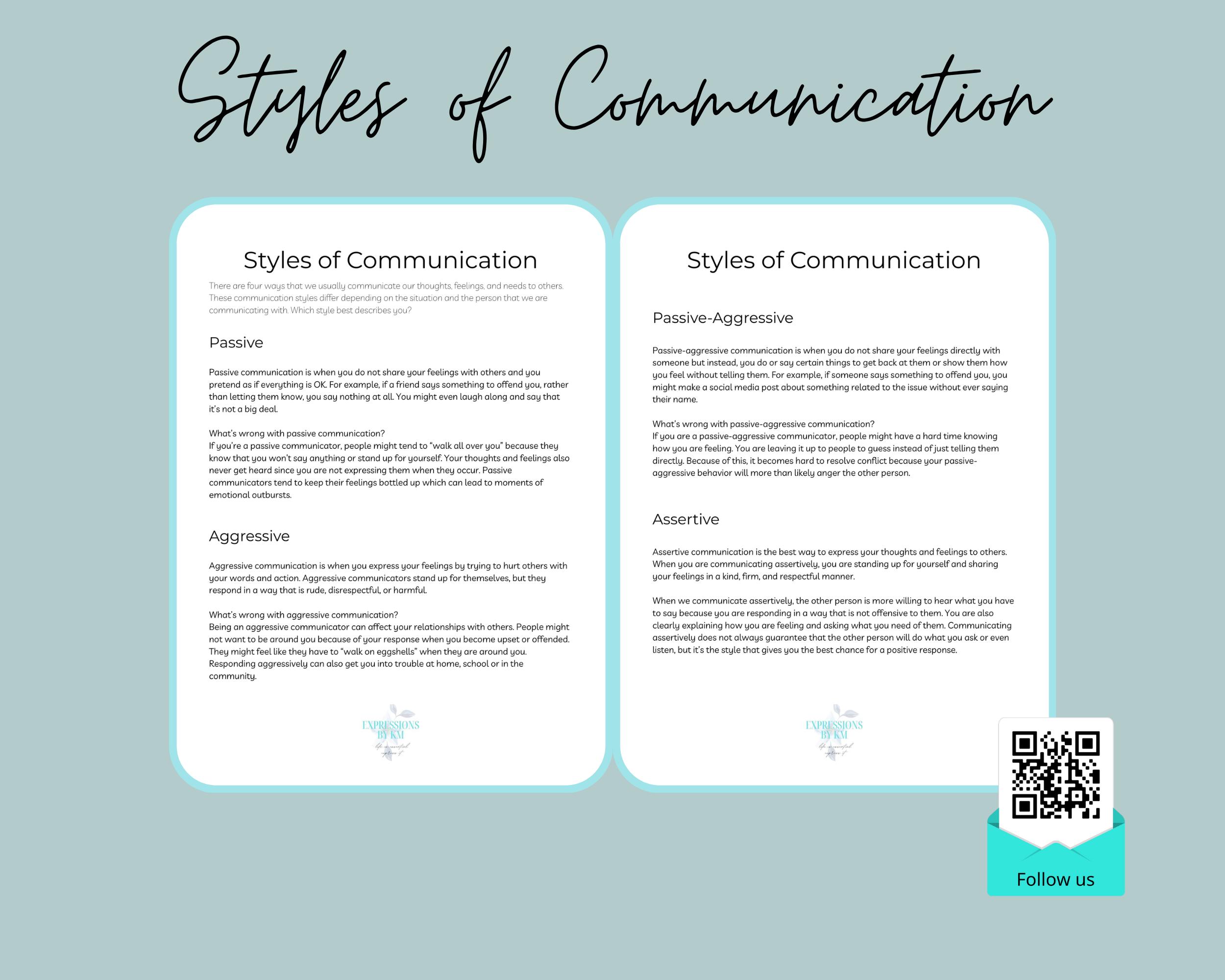 Communication Styles Handout – Couples & Therapy Guide (digital Handout ...